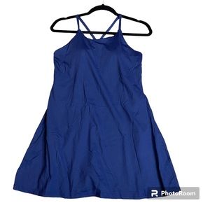 Women Workout Dress Exercise Dress with Built-in Bras and shorts Blue Size M